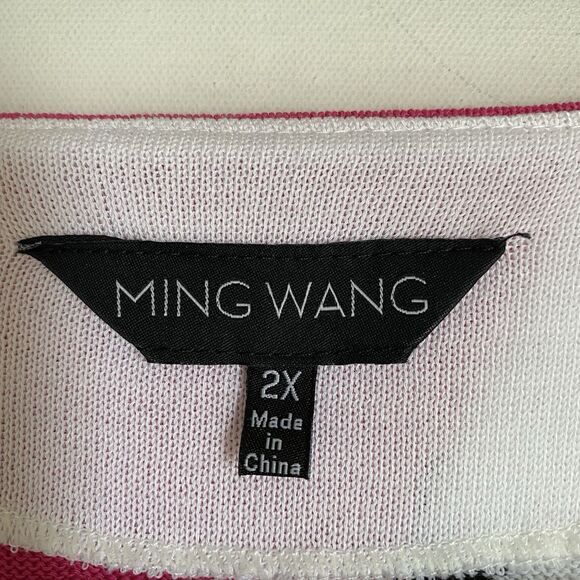 Ming Wang Cardigan 2X Colorblock Acrylic Knit Black Pink 3/4 Sleeve Relaxed - Picture 6 of 8